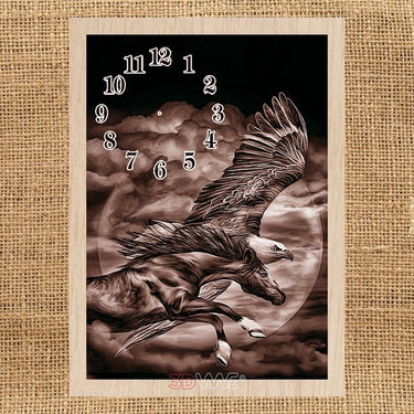 HORSE AND EAGLE CLOCK pyroprinter & laser-ready file 3DWave.us